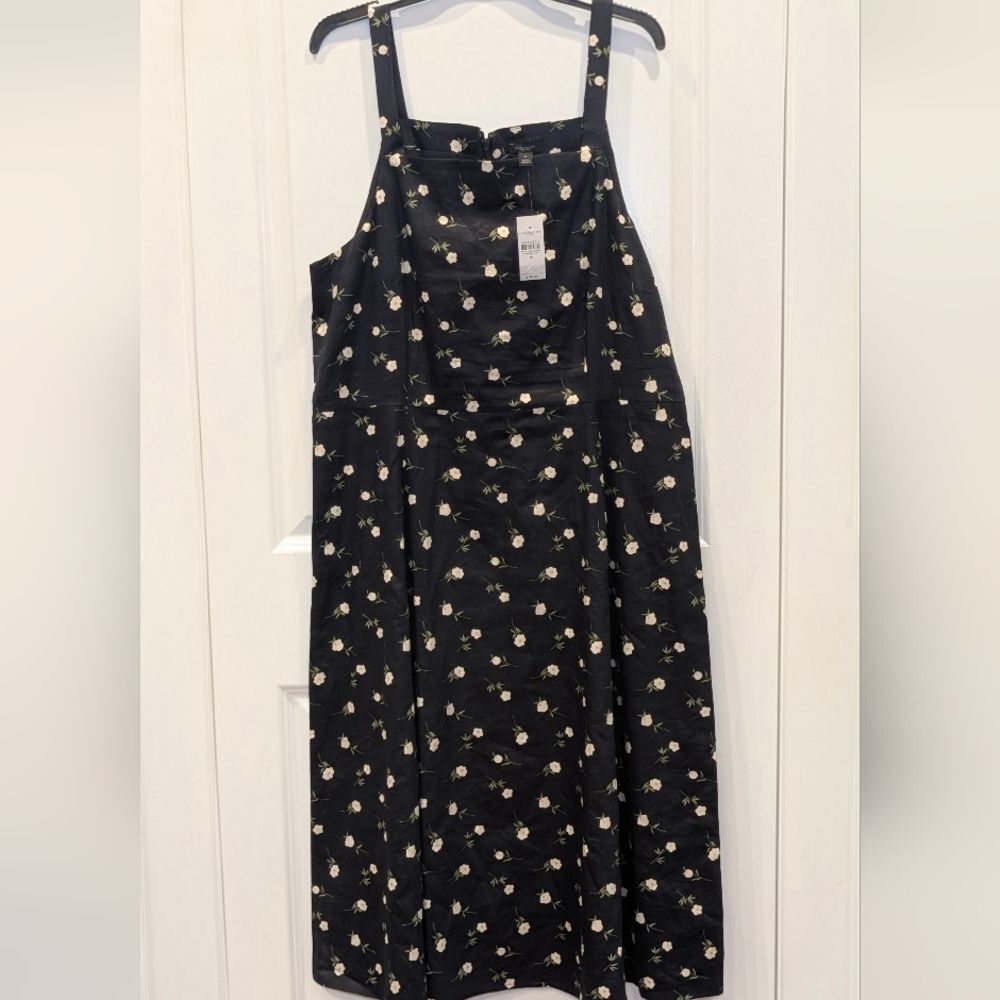 Ann Taylor Factory Black Floral Midi Dress Cotton Size 16 Poetcore Modern Craft - Picture 3 of 10